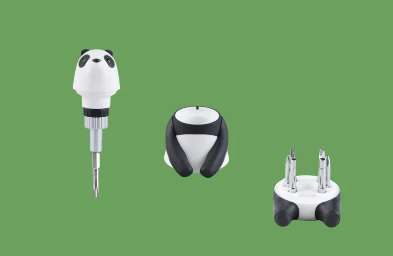 Panda Mama with the screwdriver and stored bits separated.