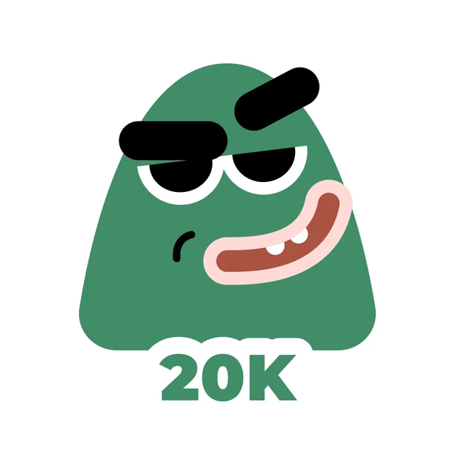 20K badge, original character artwork by Maggie Chang